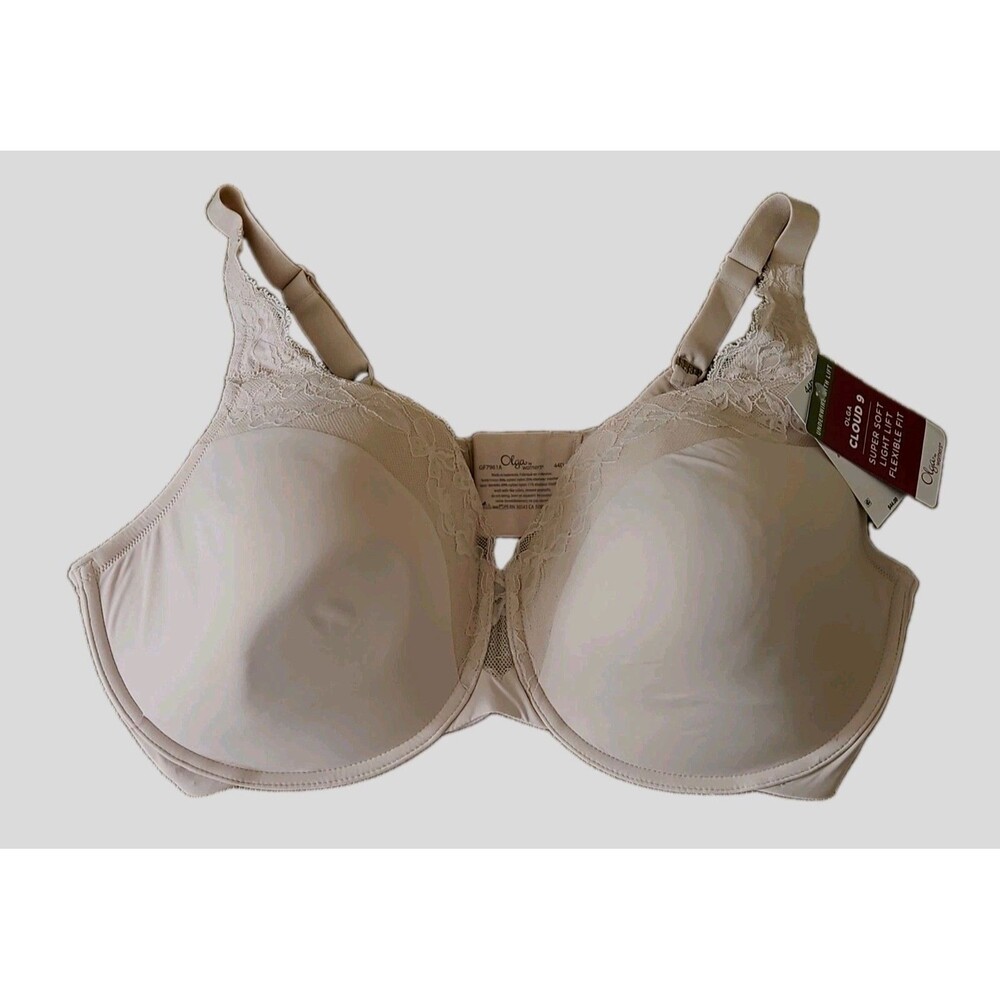 OLGA Underwire Cloud 9 Full Figure Super Soft Lace Comfort & Lift Bra Sz 44 D